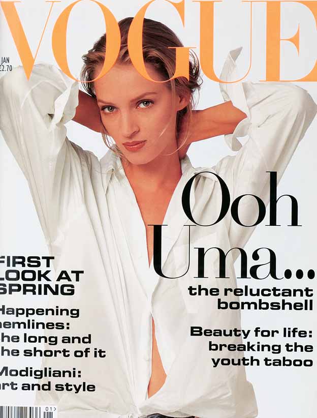 843. Uma Thurman - January, 1994 - 1159 British Vogue Covers - History ...