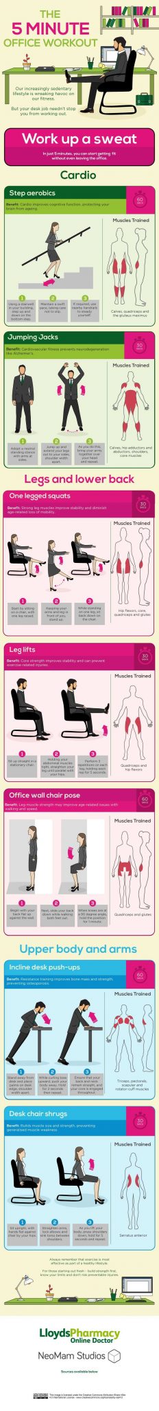 The 5 Minute Office Workout - 41 Exercise Infographics that Can Help