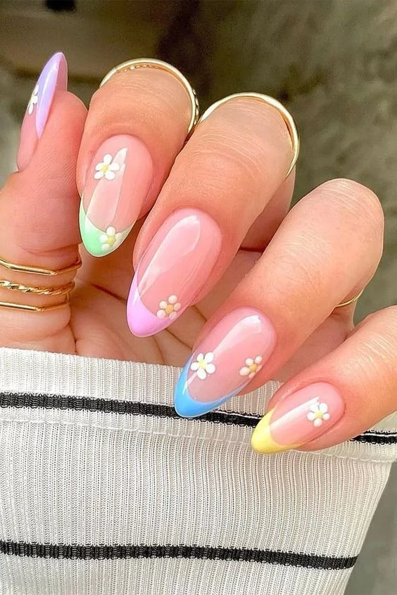 French Manicure With Flowers 
